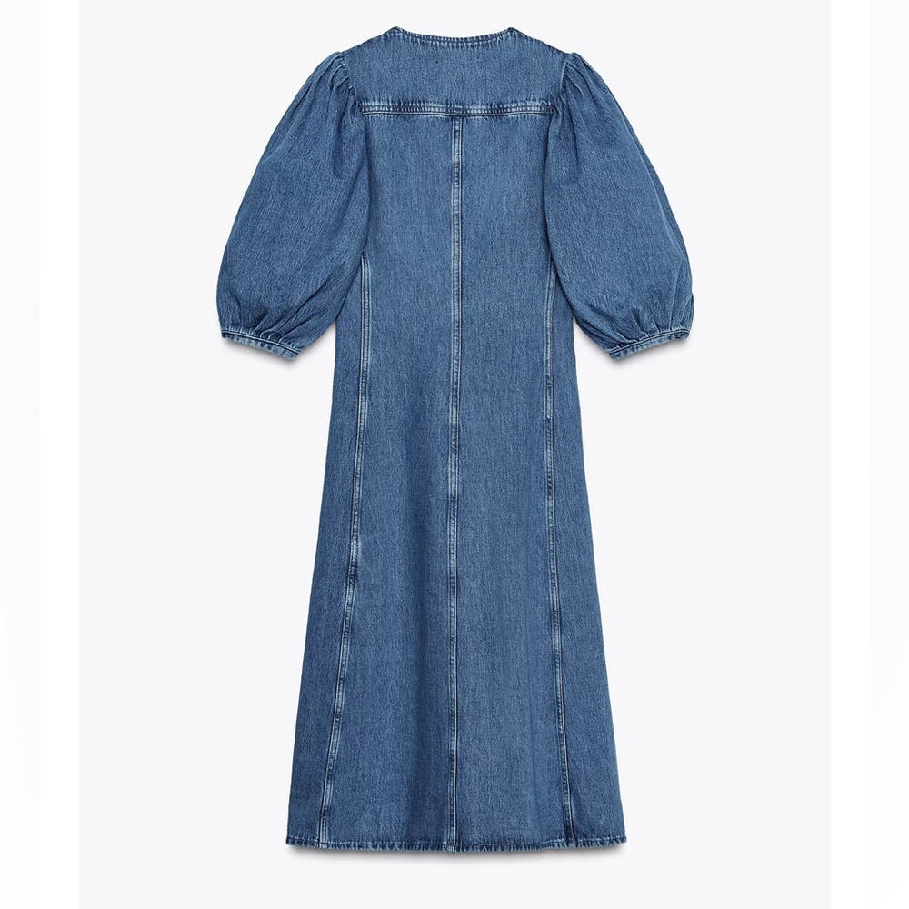 NWT Zara Blue Denim Midi Dress with Balloon Sleeves - Picture 10 of 12